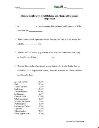 Net Income Trial Balance Sheet