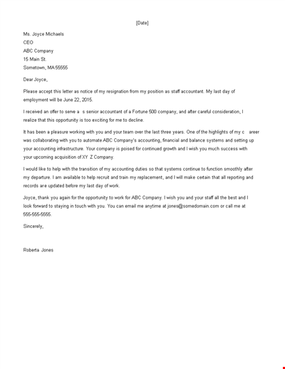 Formal Work Resignation Letter