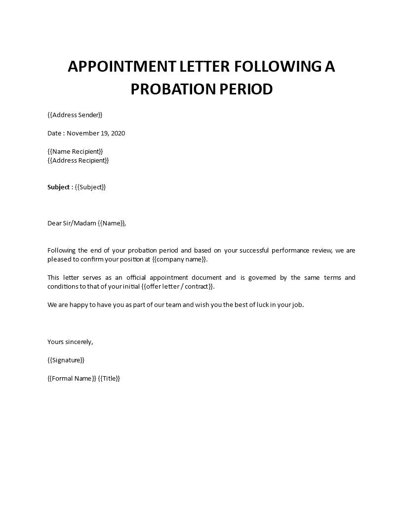 appointment letter following probation period