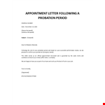 Appointment Letter following probation period example document template