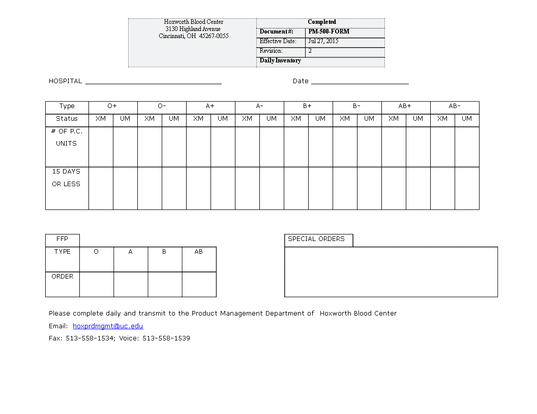 Hospital Daily Inventory