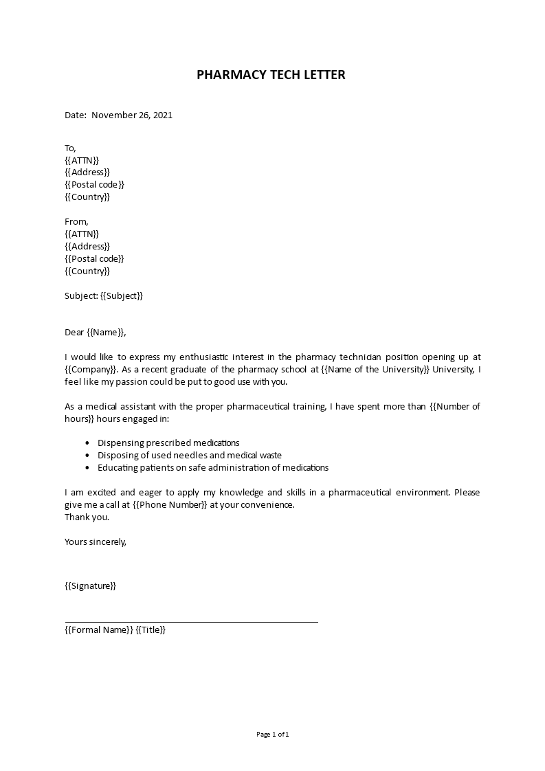 pharmacy tech letter