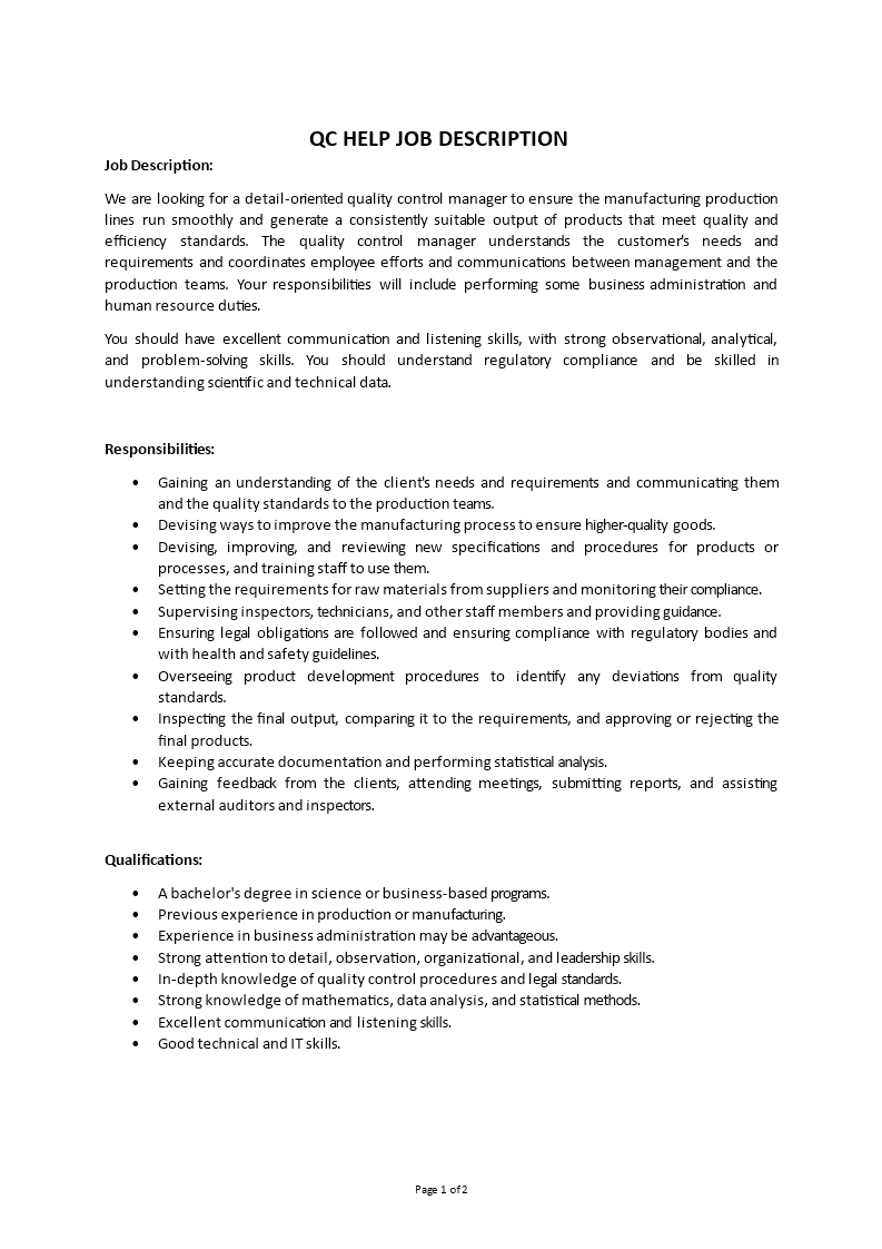 quality inspector job description template