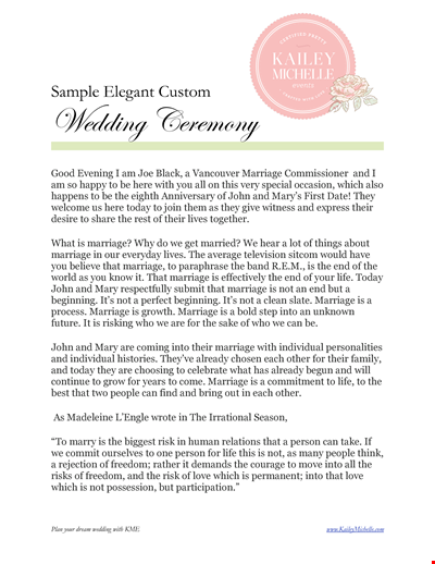 Easy To Print Wedding Cermony Template For Download