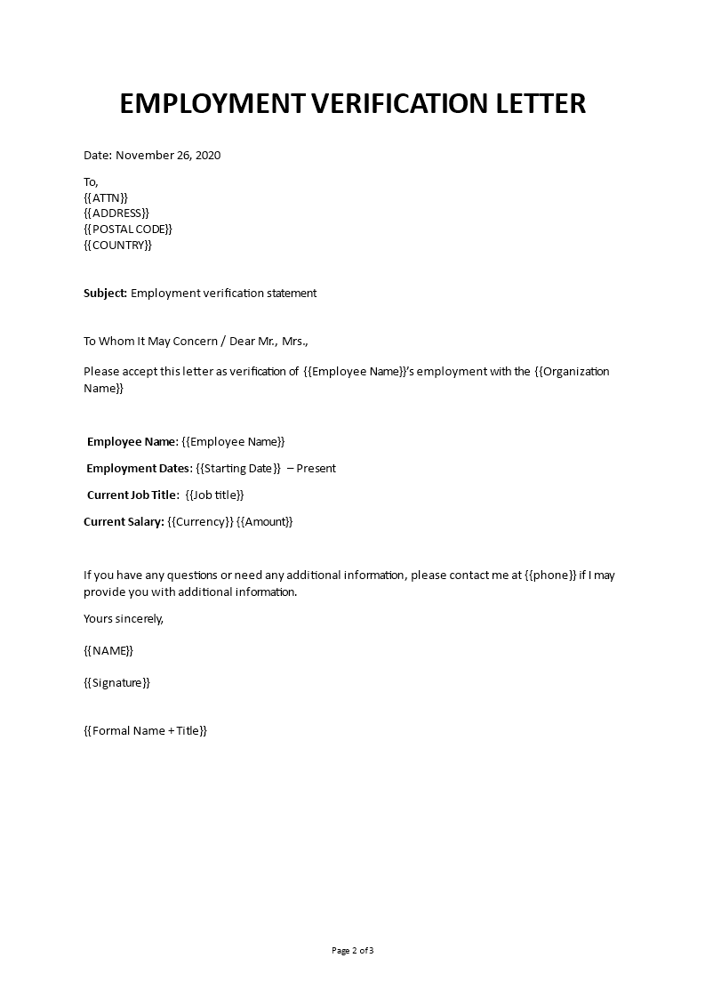 Employment verification letter