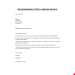 Resignation Letter Two Weeks Notice example document template