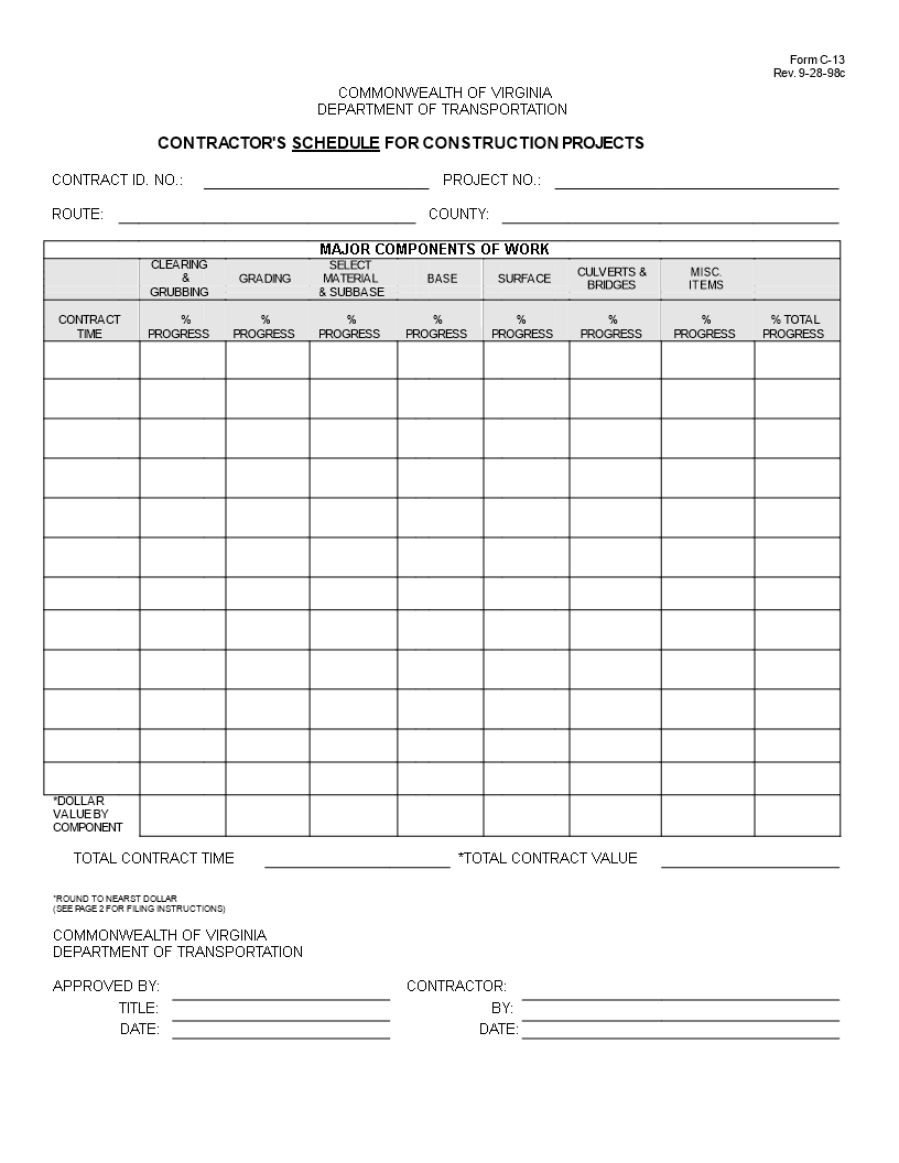 Contract Construction Schedule Template - Download Now