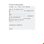 Get Your Format Right: Relieving Letter Sample example document template