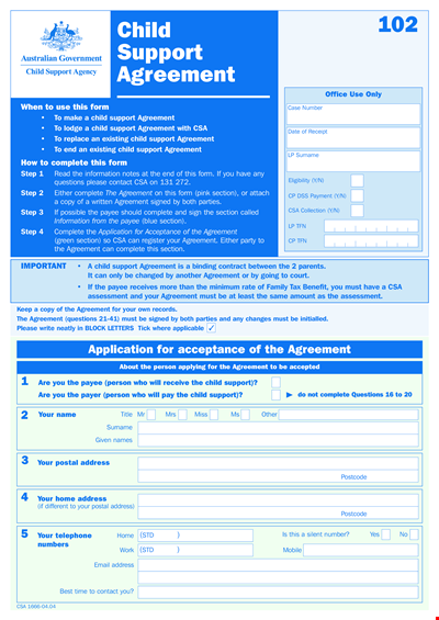 Child Support Agreement Template for Legal Purposes
