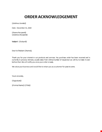 Order acknowledgment letter