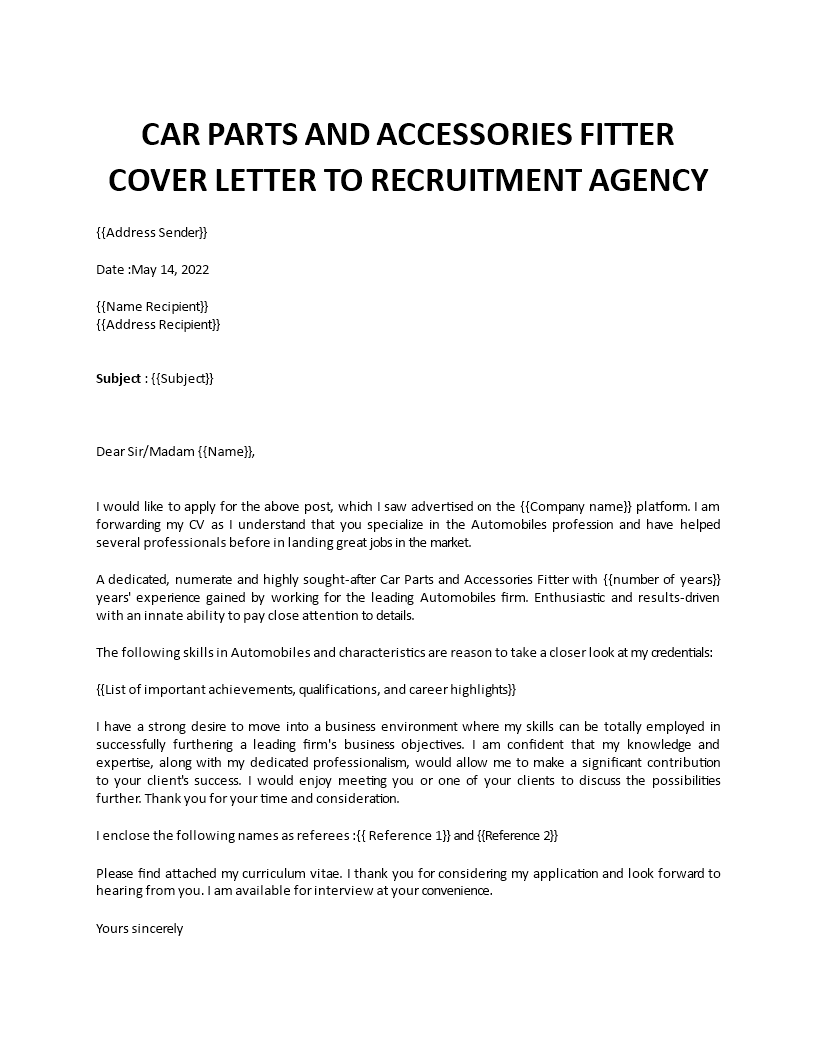 car parts accessories fitter cover letter Main Image car parts accessories fitter cover letter