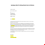 Apology Letter for Being Absent due to Sickness example document template