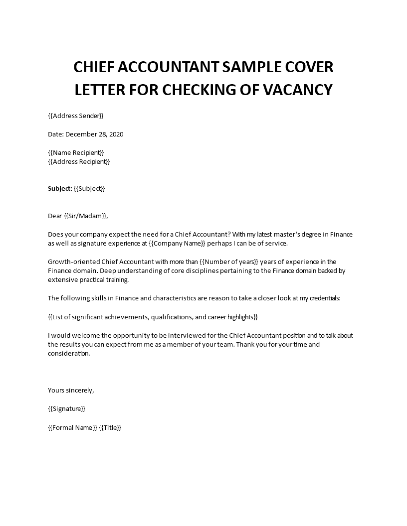 chief accountant cover letter 