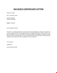 No Due Certificate Format