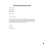No Due Certificate Format example document template