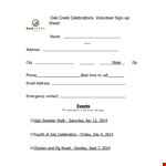 Celebrations Volunteer Sheet example document template