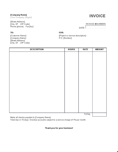 Hourly Service Invoice Template Word
