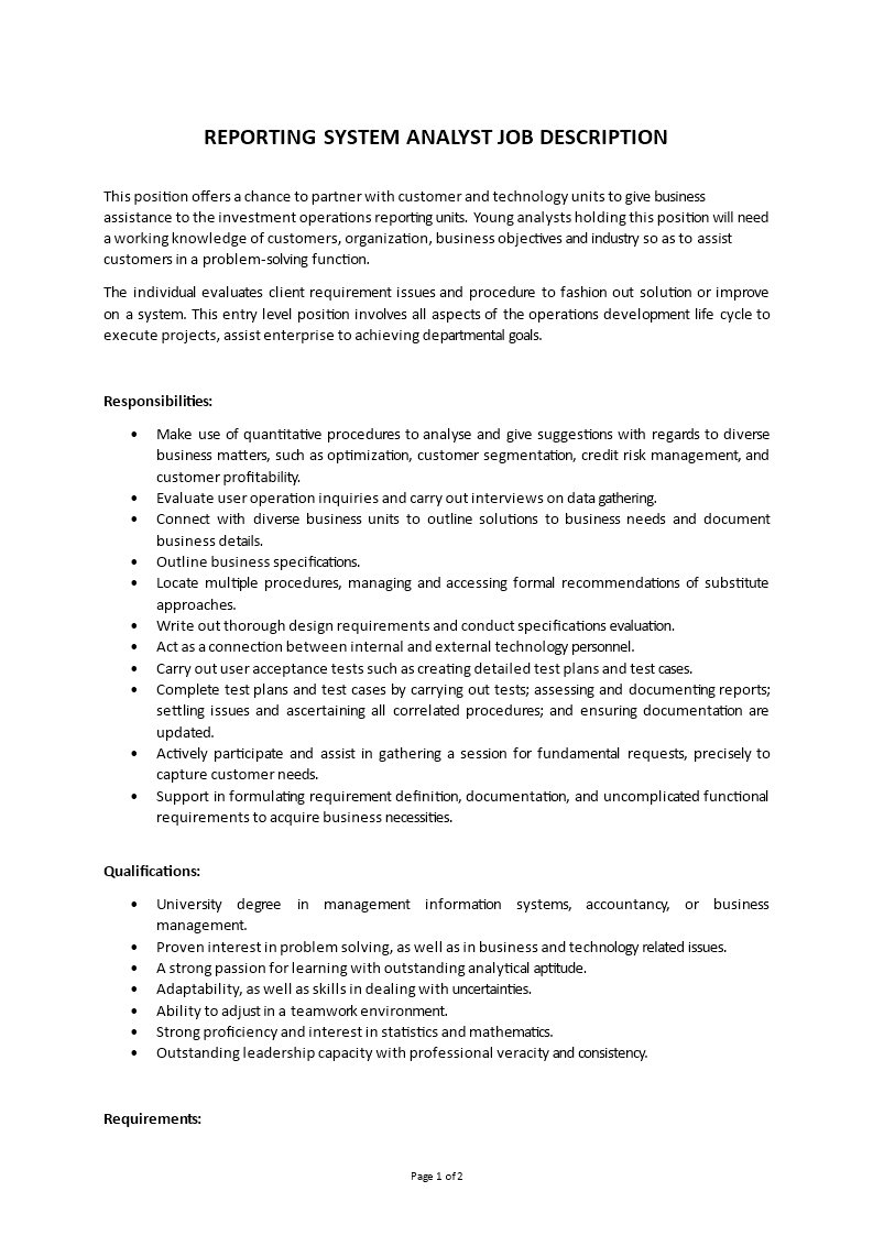 reporting analyst job description Main Image reporting analyst job description template