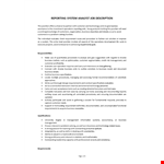Reporting Analyst Job Description example document template