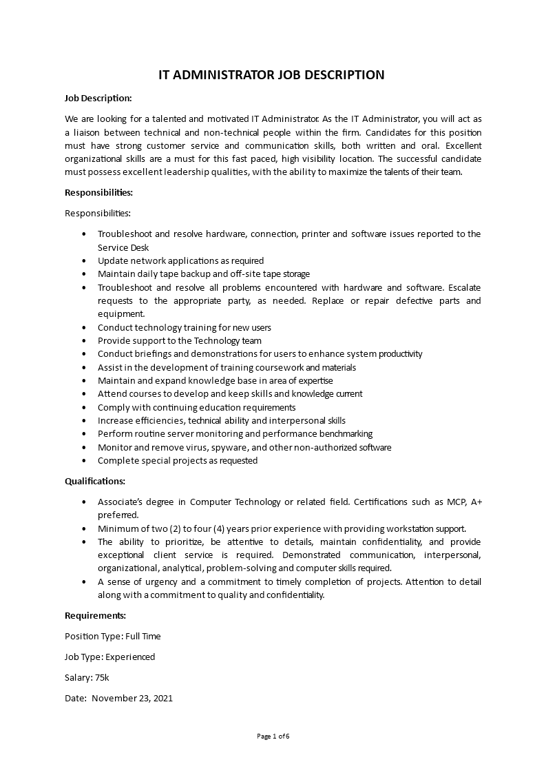 it admin job description Main Image it admin job description