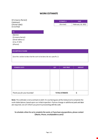 Work Estimate Template Free