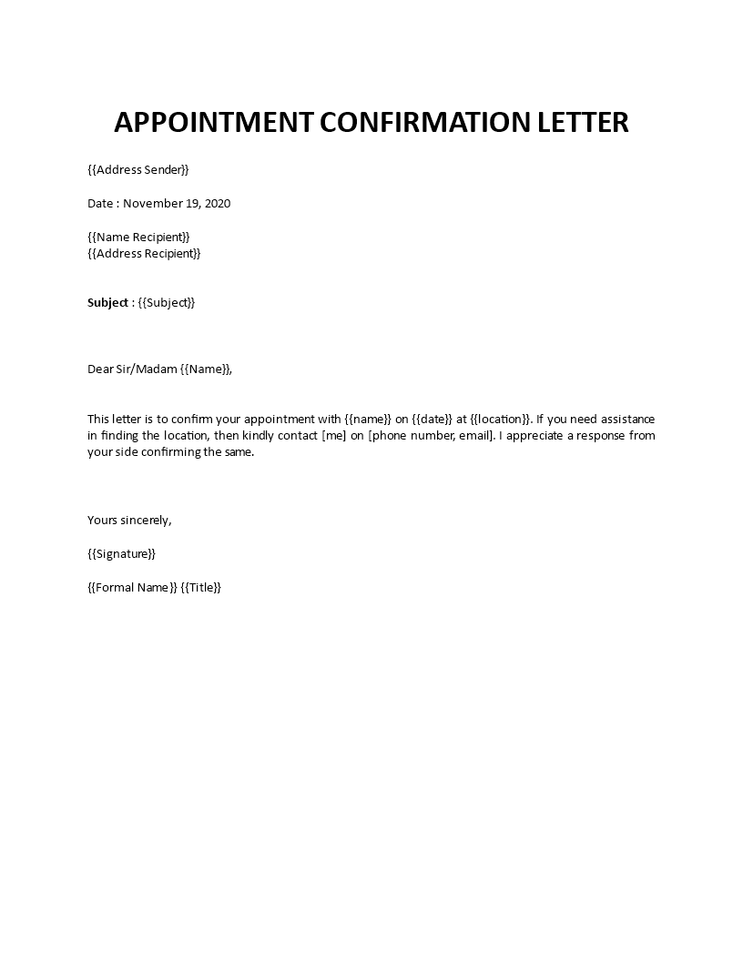 appointment confirmation email