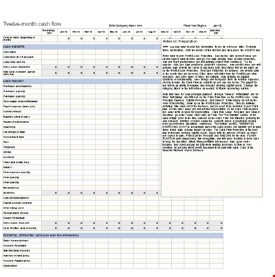 Cash Flow Statement Spreadsheet Template Including Instructions