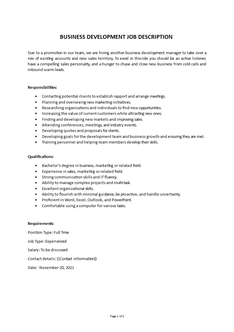 media business development manager job description