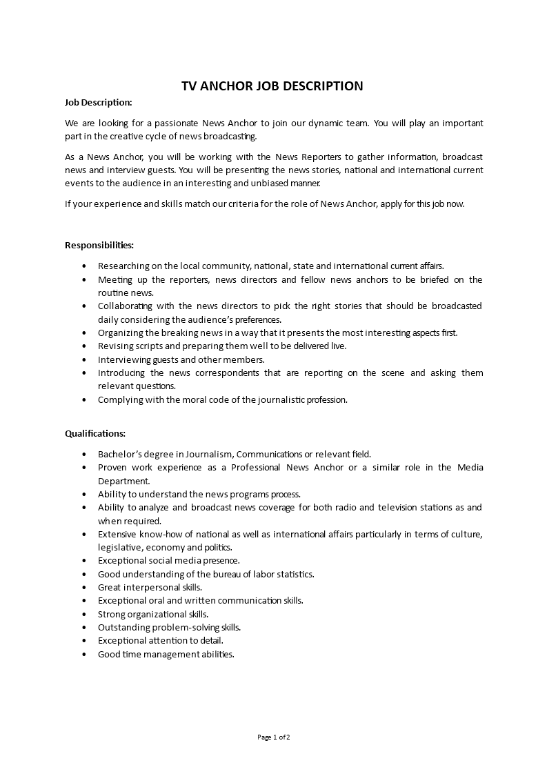 tv anchor job description