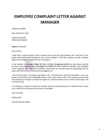 Employee Complaint Letter Against Manager