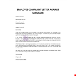 Employee Complaint Letter Against Manager example document template