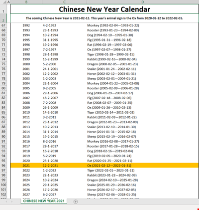 Chinese New Year Calendar 2023