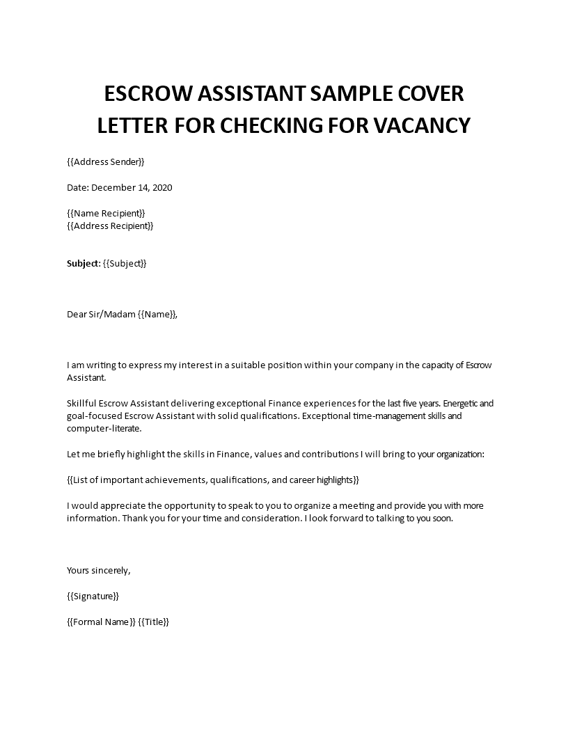 escrow assistant cover letter Main Image escrow assistant cover letter