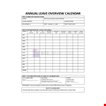 Calendar for Annual Leave example document template