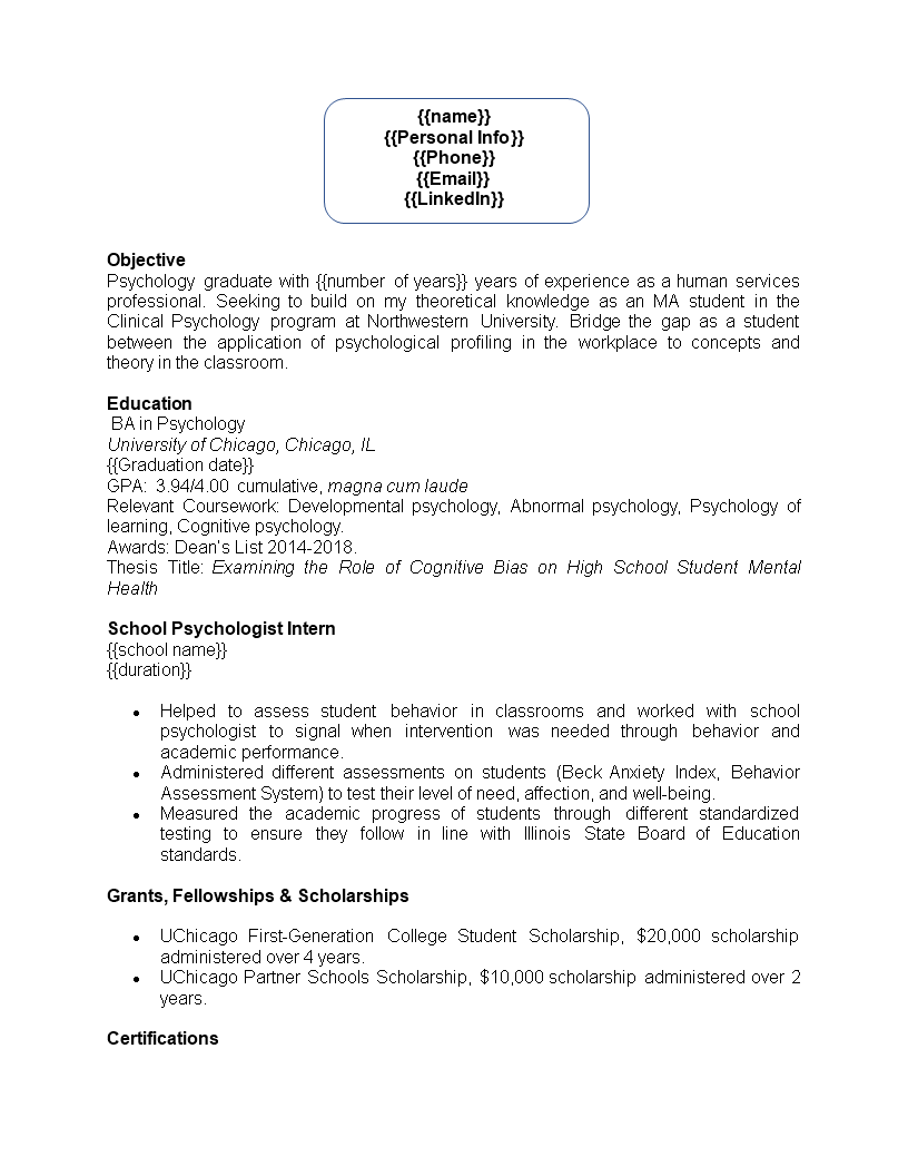 resume for graduate school template