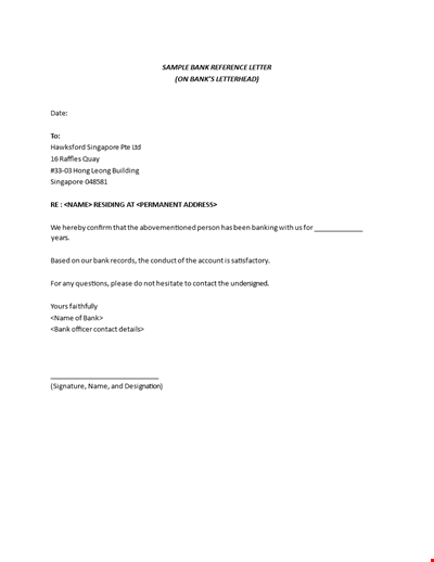 Personal Bank Reference Letter Template