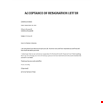 Acceptance of resignation letter with later release example document template