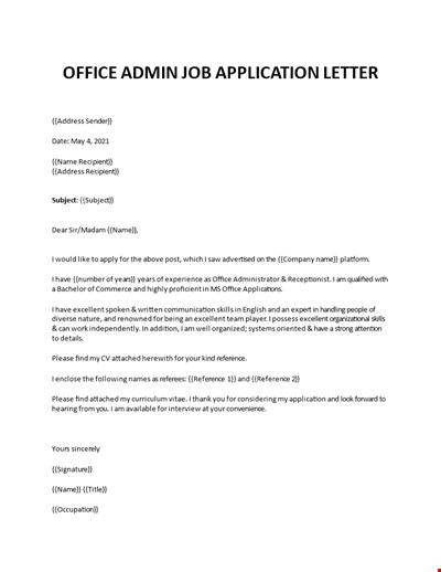 Office Admin job application letter