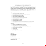 Mortgage Loan Officer Job Description example document template