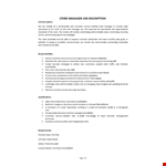 Retail Store Manager Job Description example document template