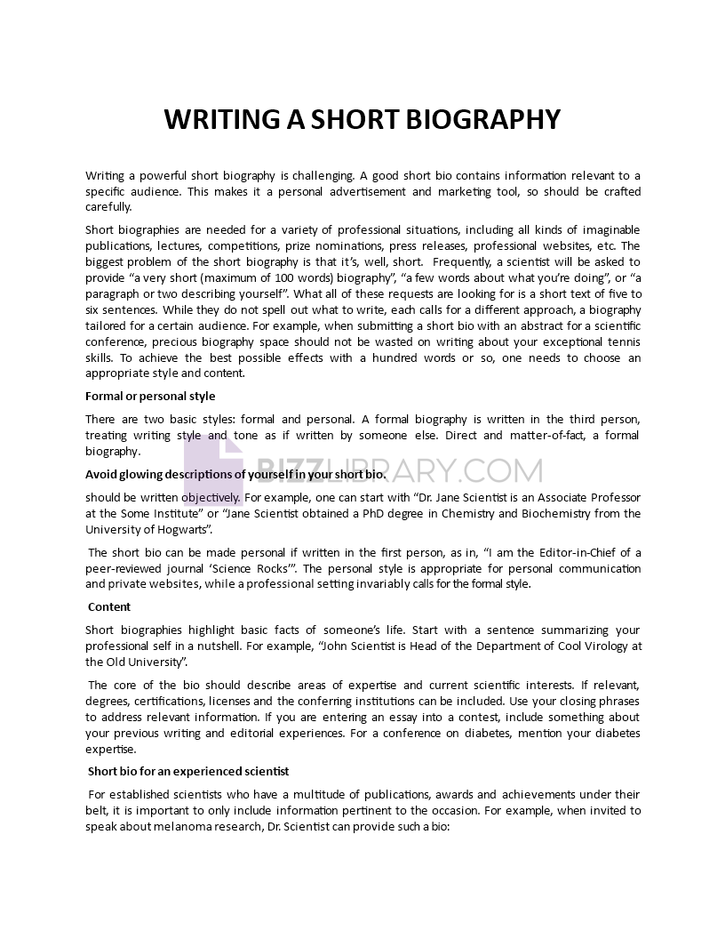 short biography template template