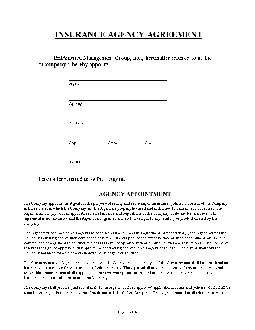 Insurance Agent Agreement Template Company Agent Agreement Insurance Agent Agreement Template Company Agent Agreement