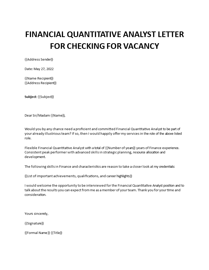 quantitative financial cover letter