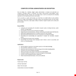 IT Systems Admin Job Description example document template