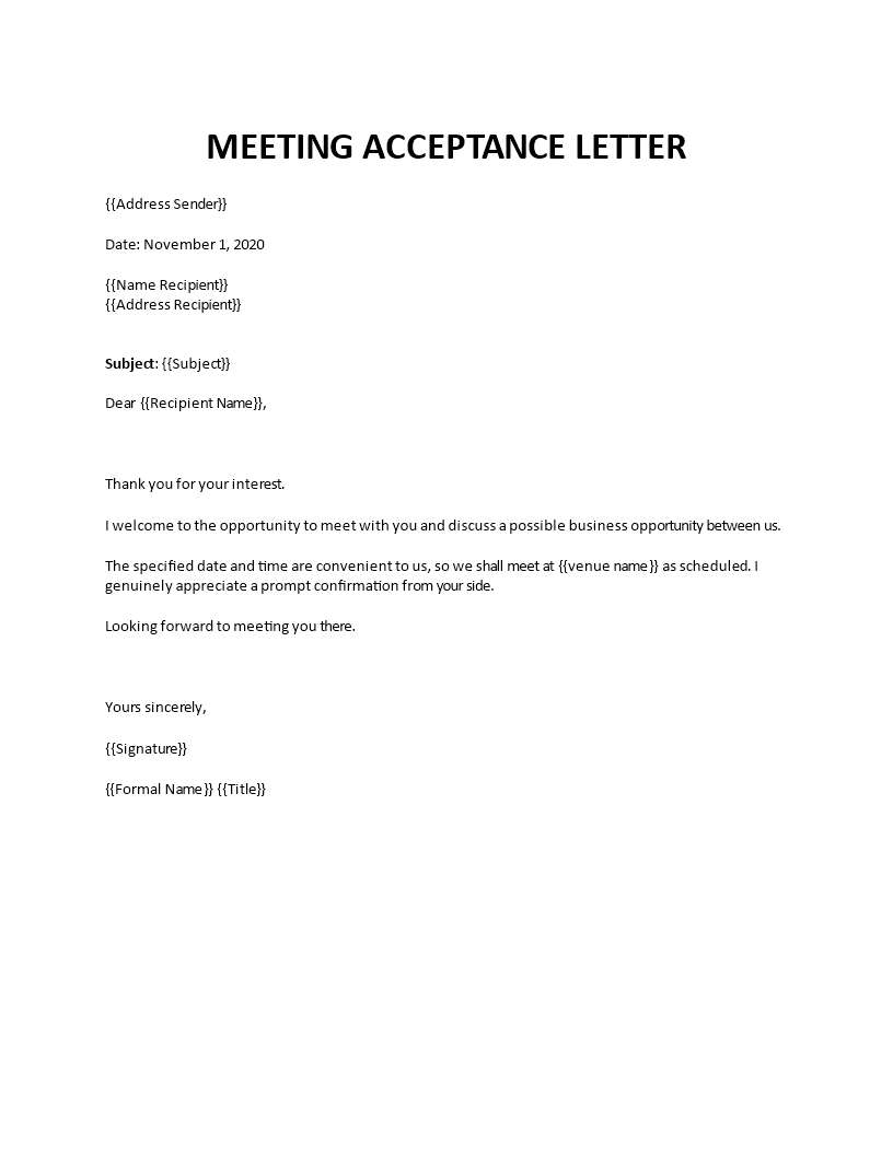 acceptance letter for business meeting