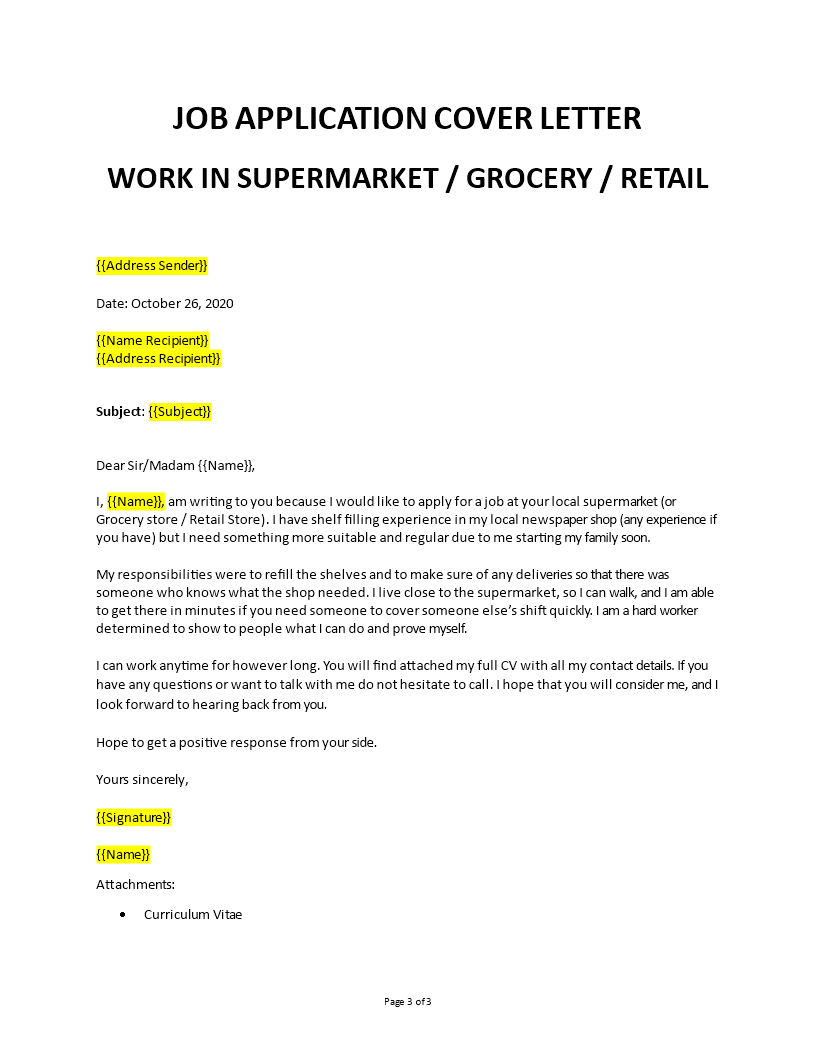 simple job application letter for supermarket