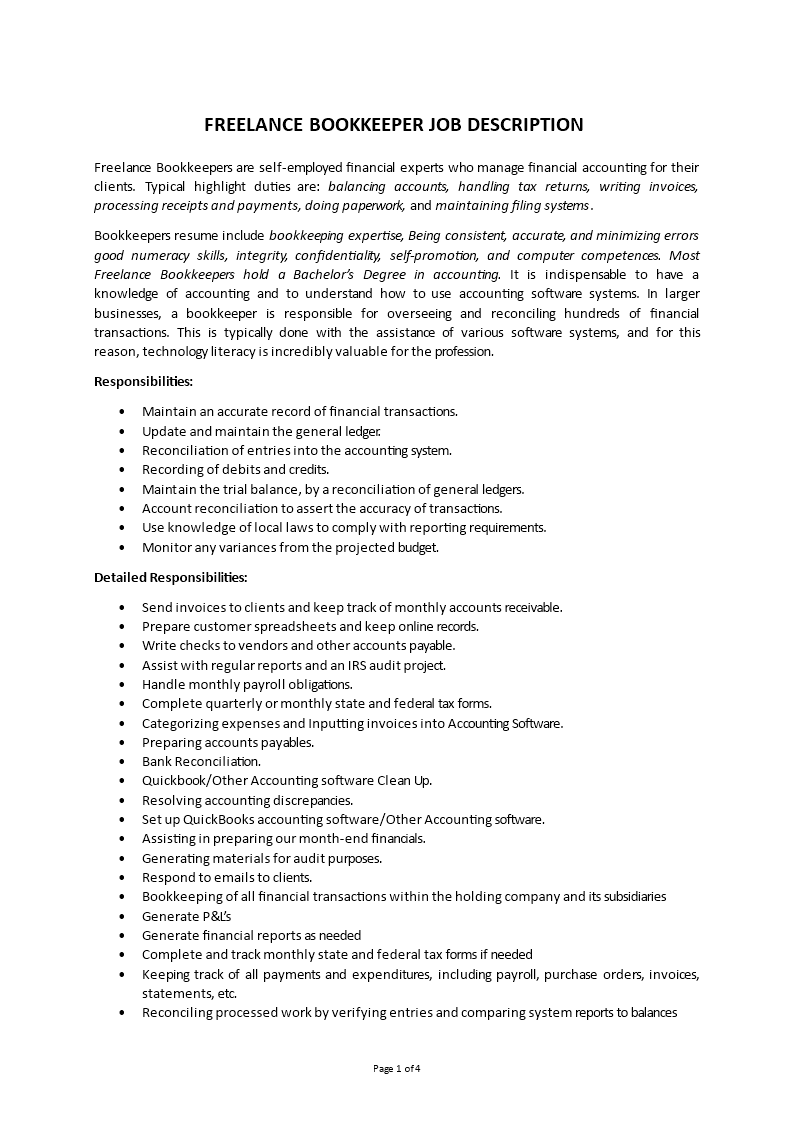 freelance bookkeeper job description
