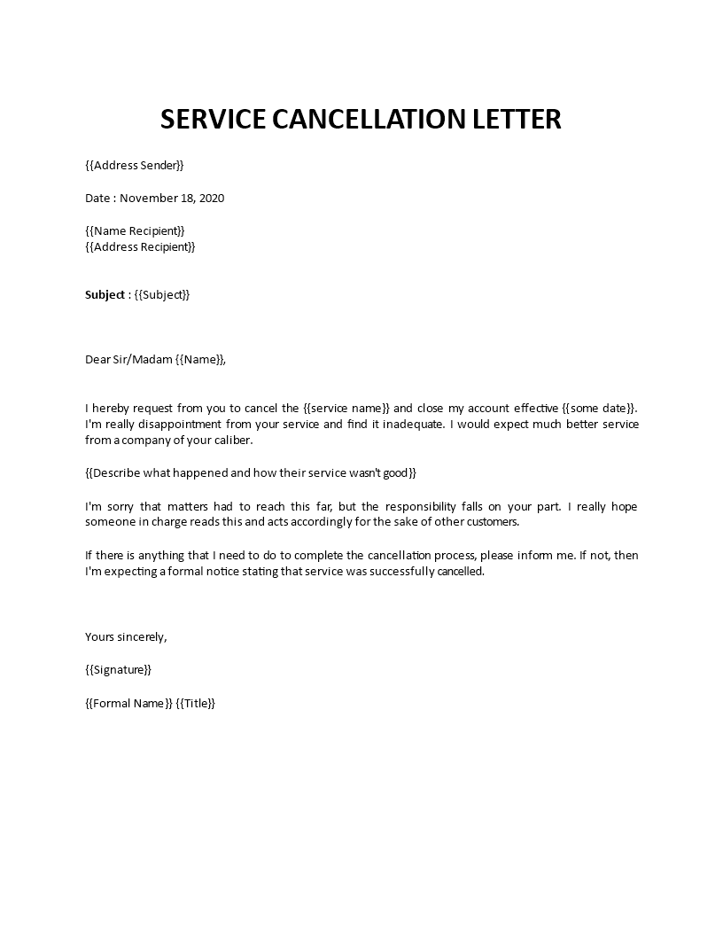 Service cancellation letter