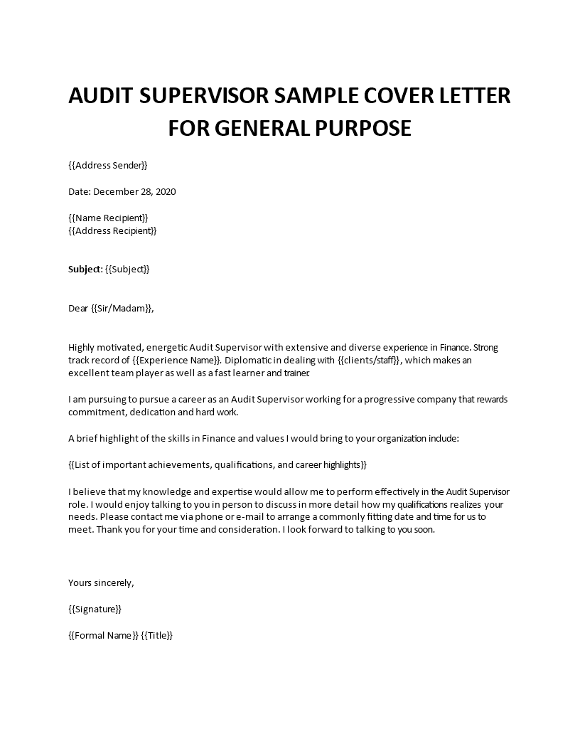 audit supervisor cover letter 