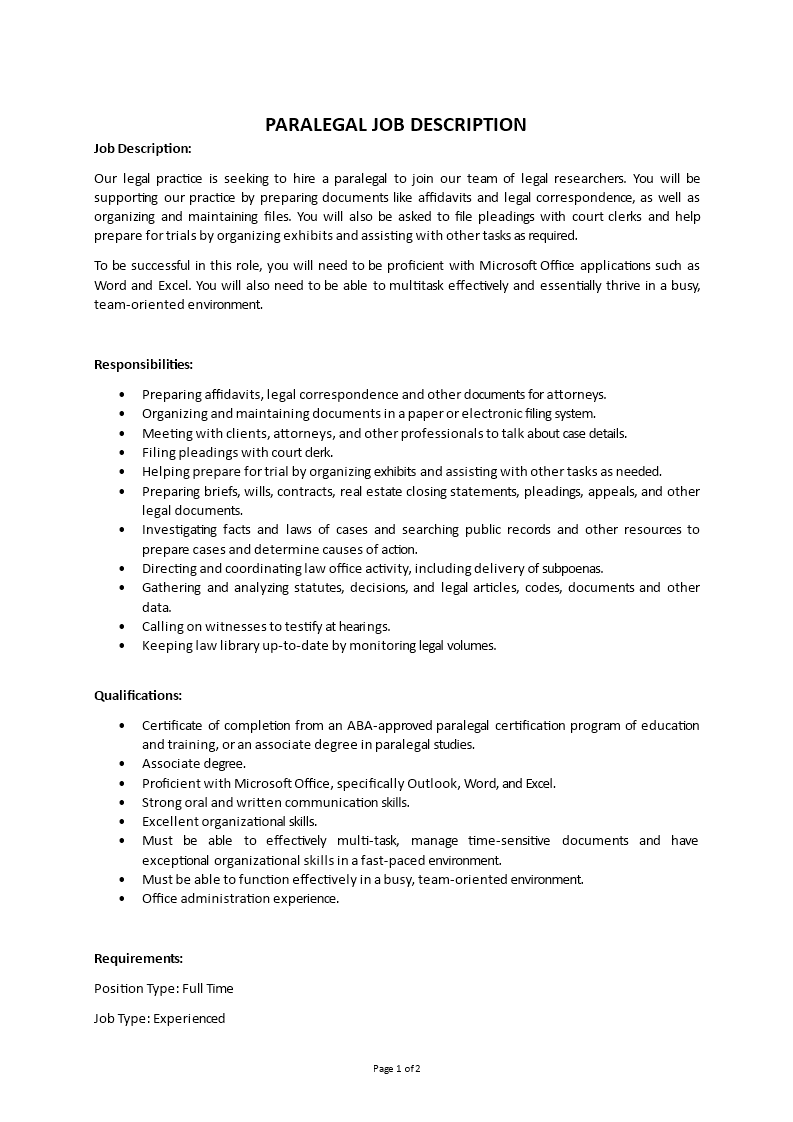 paralegal job description